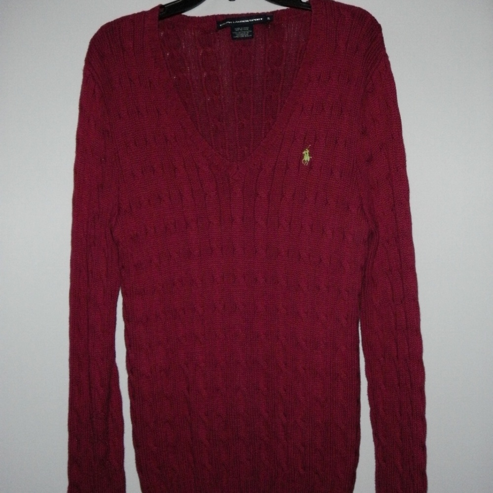 Ralph Lauren Sport Raspberry v-neck cable sweater